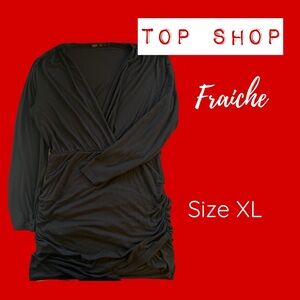 Fraiche by J Black Ruched Long Sleeve Wrap Style Midi Dress XL